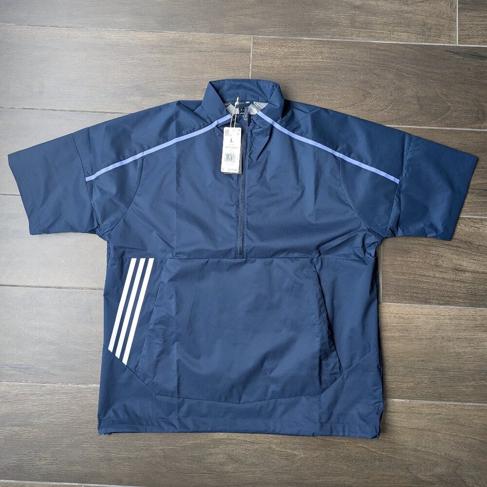 Adidas Core Provisional Short Sleeve Half Zip Rain Jacket, Men's L, Navy Blue